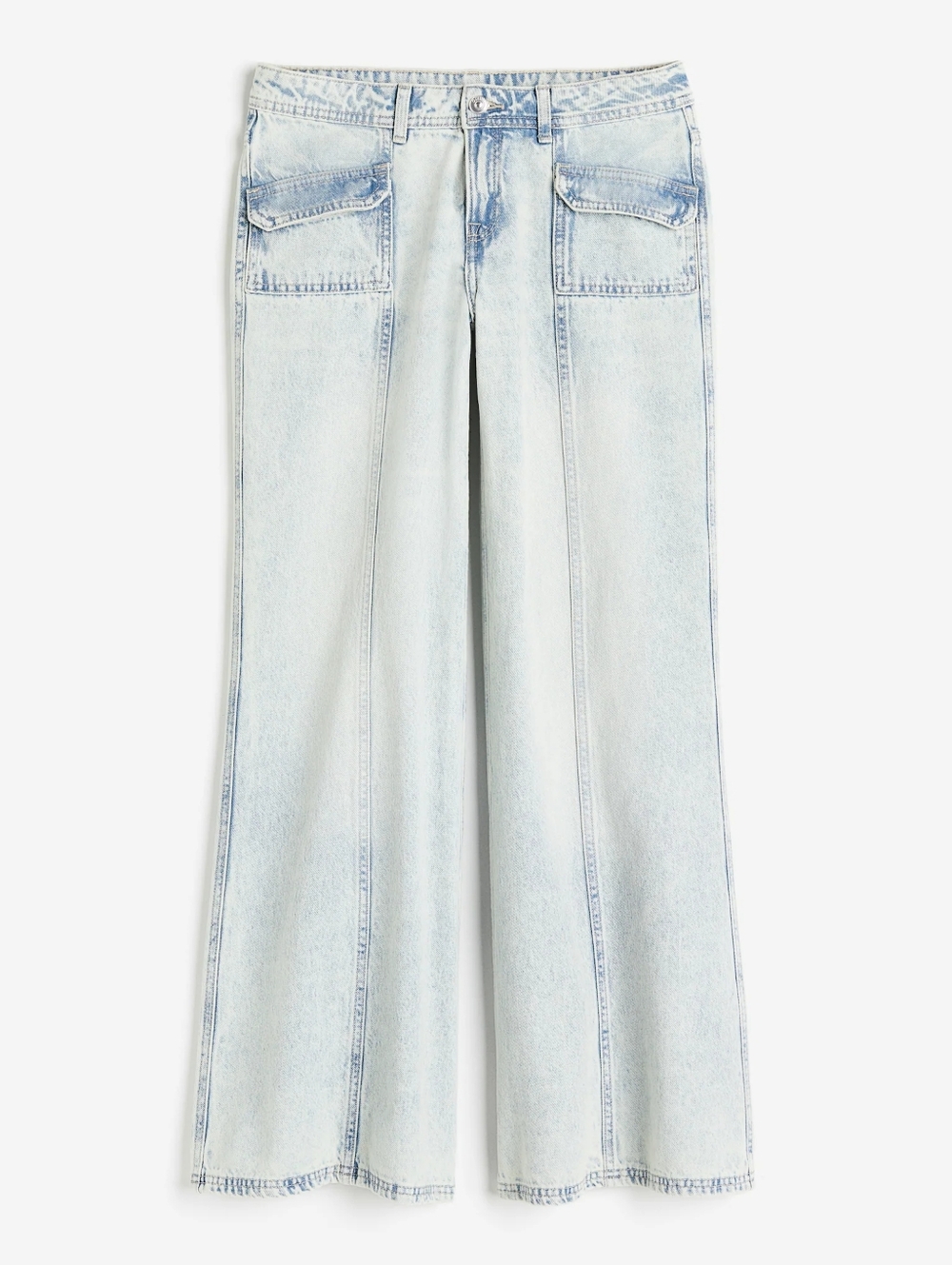 H&M Divided Flared Ultra Wide Leg Pale Denim Blue Jeans with Front Patch Pockets